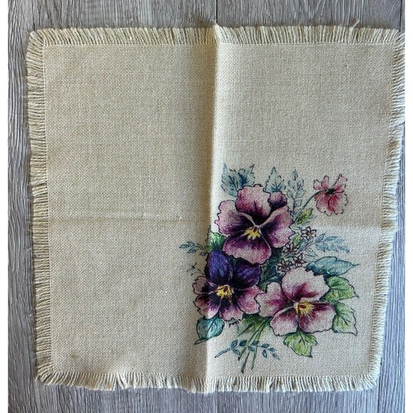Vintage Floral Linen Napkin Handkerchief Boho Cottage Country - Picture 3 of 5